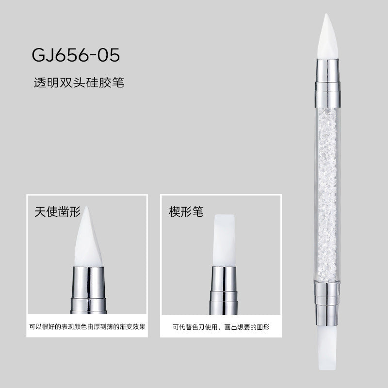 Wholesale Double-headed manicure silicone pen sticker pressing stick multi-function magic mirror powder smear carving glue adjustment manicure tool